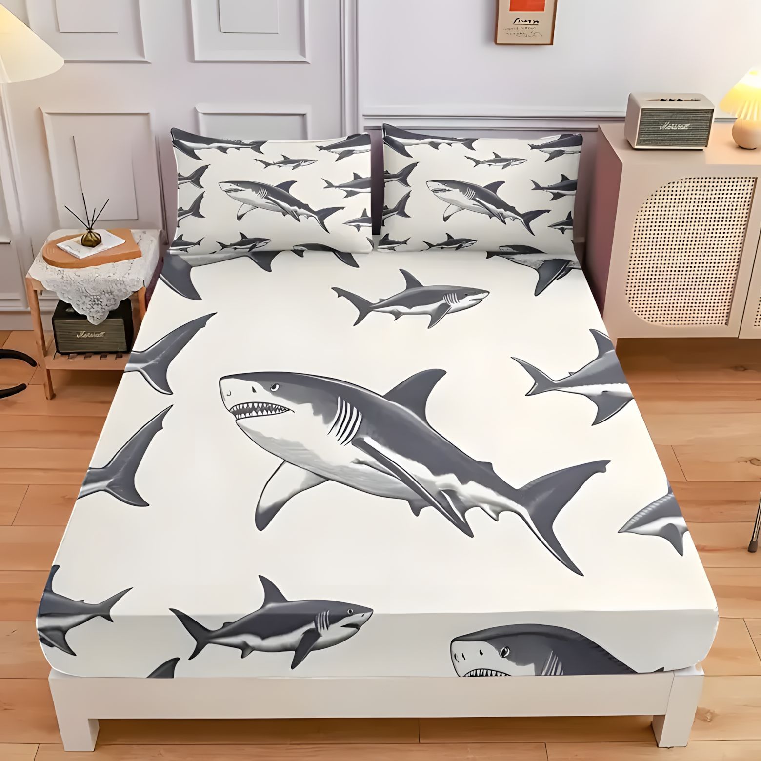 TEMU / JIT transfronterizo tiburón marino suave tema de impresión digital de alta definición cama de cama cama de cama de cama