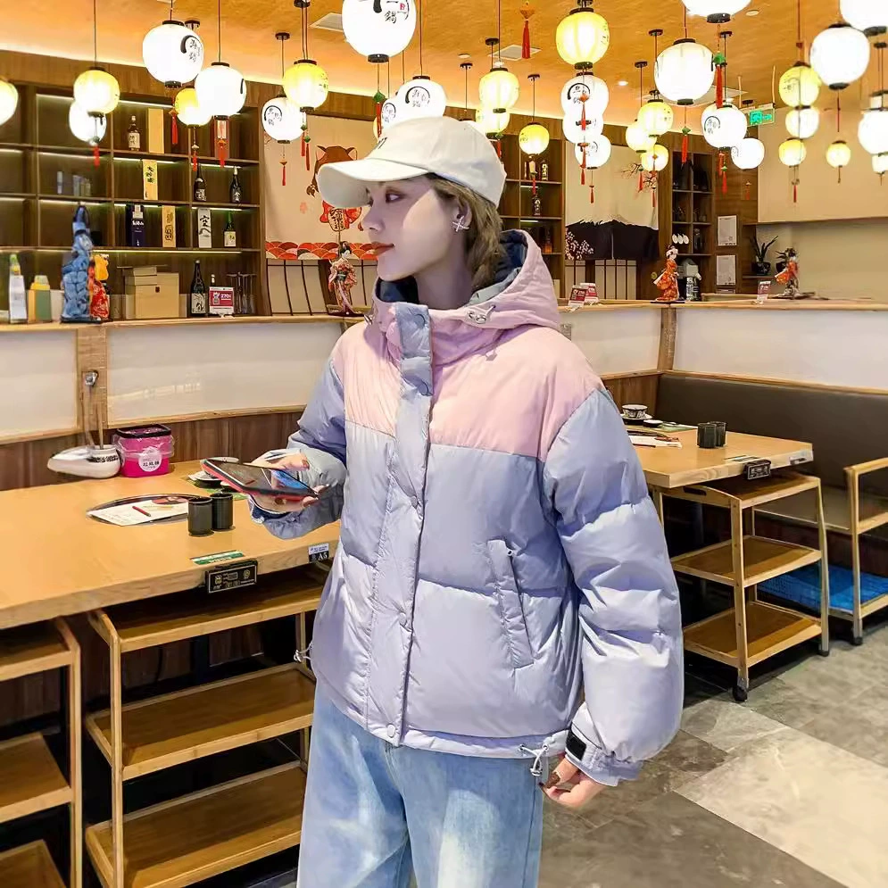 (Серия 90 белых утиного пуха), новинка 2022, женская короткая шапка, Корейская свободная строчка, контрастная утолщенная