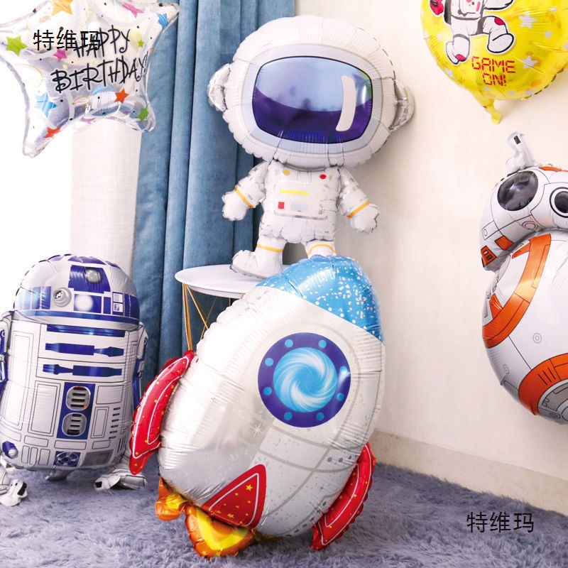 Serie espacial globo de película de aluminio cohete astronauta robot niño bebé cumpleaños fiesta decoración globo