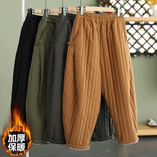 Japanese high-end Foreign trade original order export winter warm buckle cotton Harlan pants outer wear thick retro cotton pants women