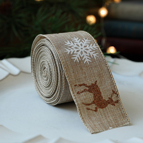 Cross-border new product imitation linen Christmas lace hemp colored ribbon snowflake polka dot ribbon floral gift packaging materials