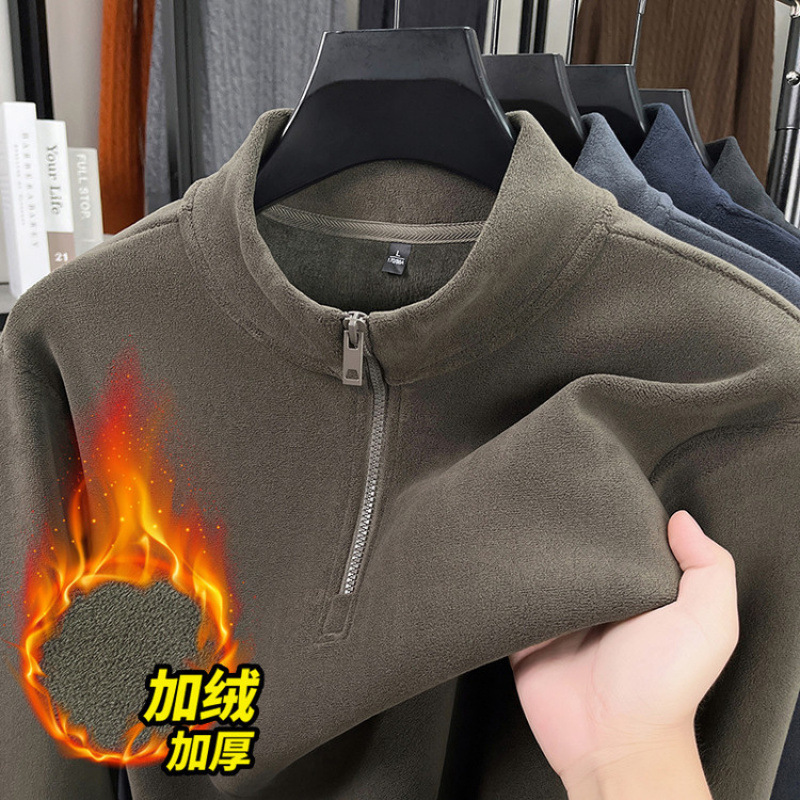 Half-Zip Polar Fleece Pullover Sweatshirt for Men in Autumn and Winter Stand-Up Collar Bottoming Thickeneded Outdoor Windproof Jacket Fleece Liner Half-Zip Polar Fleece Pullover Sweatshirt for Men in Autumn and Winter Stand-Up Collar Bottoming Thickeneded Outdoor Windproof Jacket Fleece Liner