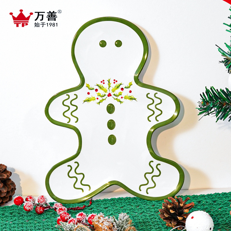Foreign Trade Melamine Dinner Plate Customized Holiday Christmas Fruit Snack Party Tableware Creative Gingerbread Man Christmas Tree Shape