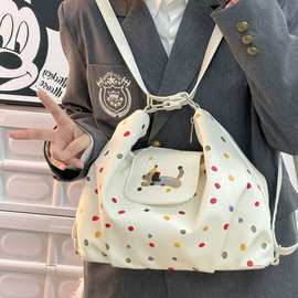 可爱彩色波点小狗斜挎包2024新款大容量学生双肩包斜挎单肩托特包
