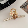 Advanced hairgrip with bow, hair accessory from pearl, crab pin, shark, high-quality style, new collection, with little bears, wholesale