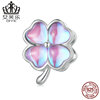 Platinum fuchsia beaded bracelet, plant lamp heart shaped, beads, accessory, 925 sample silver, four-leaf clover