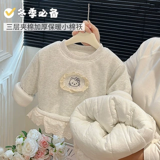秋冬季女童三层夹棉加厚保暖棉衣女宝宝洋气上衣儿童潮款衣服童装