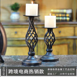 美式复古烛台摆件镂空黑色情人节燭台婚庆烛光晚餐道具装饰蠟燭杯