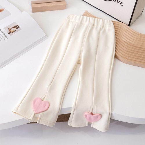 Women's Poplar Bell-bottom Pants Trendy and Stylish Korean Version Little Girl Pants Spring and Autumn New Baby Pure Cotton Leggings