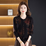 春秋新款羊毛针织衫数码印花不褪色毛衣长袖博开衫100%羊毛上衣，女装针织衫/毛衣，妃慕昵服饰