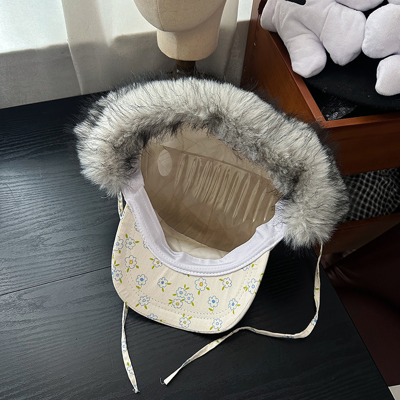 碎花毛茸茸护耳帽子女秋冬新款韩版韩国减龄森系显脸小棒球雷锋帽|undefined