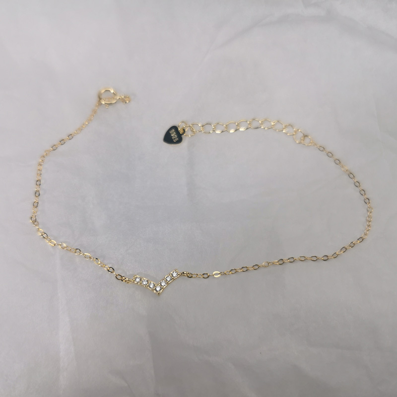Holiday, Street Occasion 1 Piece 925 Sterling Silver V-Shaped Geometric Rhinestones 14K Gold Plated White Gold Plated 925 Sterling Silver Bracelets