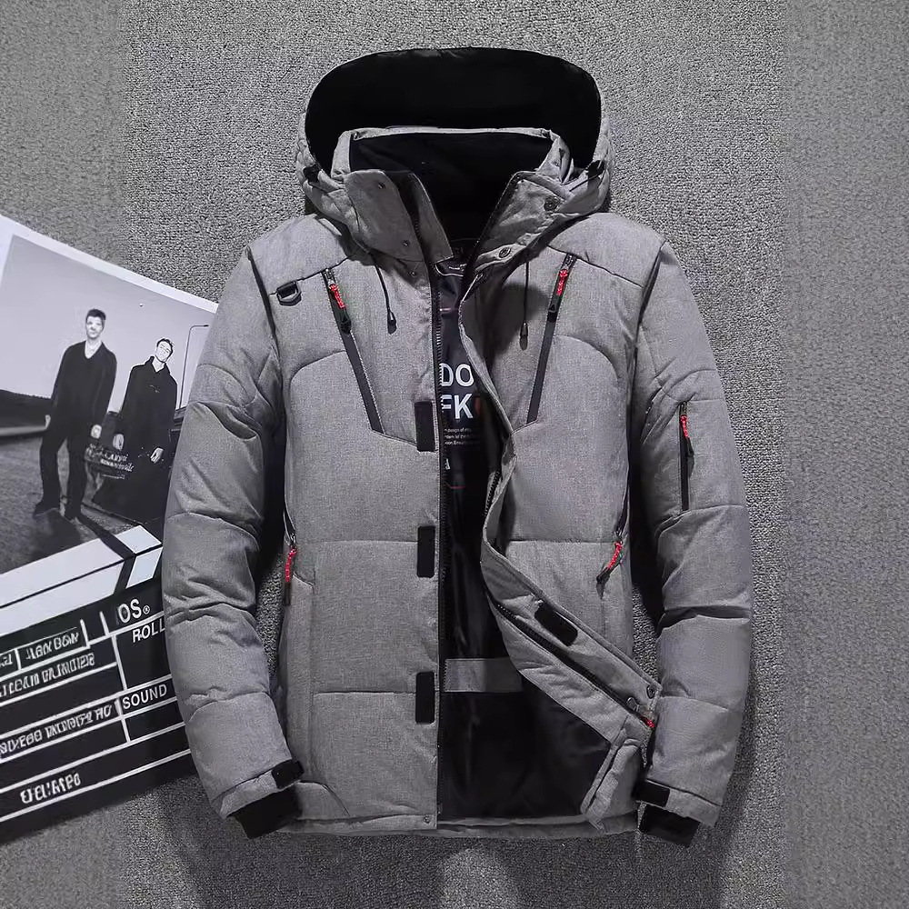 Herren Daunenjacke Kurz Herren Casual Outdoor Dicker Wintermantel mit Kapuze_voghion.com