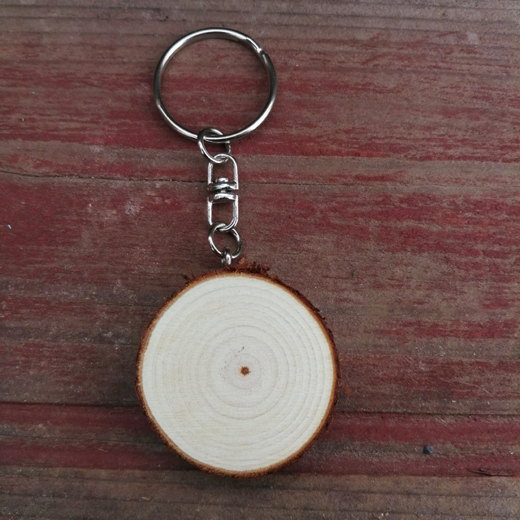 原木圆木金属钥匙扣工艺品年轮手绘创意礼品复古特色空白挂件DIY