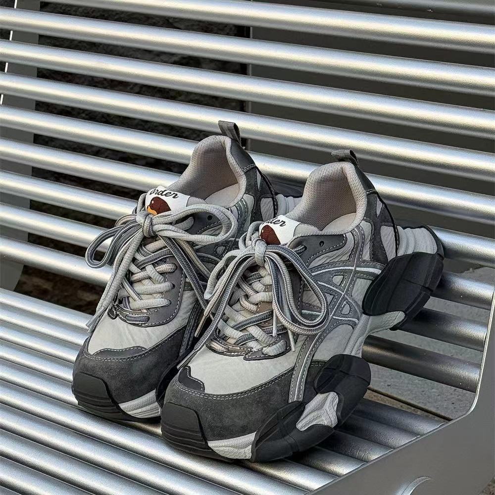 Retro Color Blocked Chunky Sneakers for Women Stylish Casual Versatile Thick Soles Shoes for Everyday Wear_vogvips.com