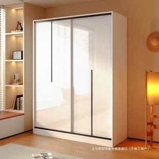 Wardrobe Home Bedroom sliding door Rental Room Cabinet Solid Wood Master Bedroom New 2025 Hot Small Apartment Wardrobe