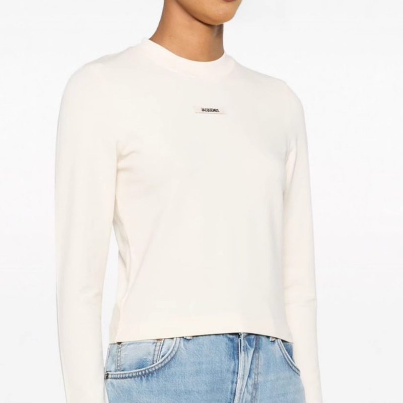 Cross-Border 25 Years Summer New Casual Beige Round Neck Long-Sleeved T-Shirt Women's Simple and Comfortable Jacquemus Top