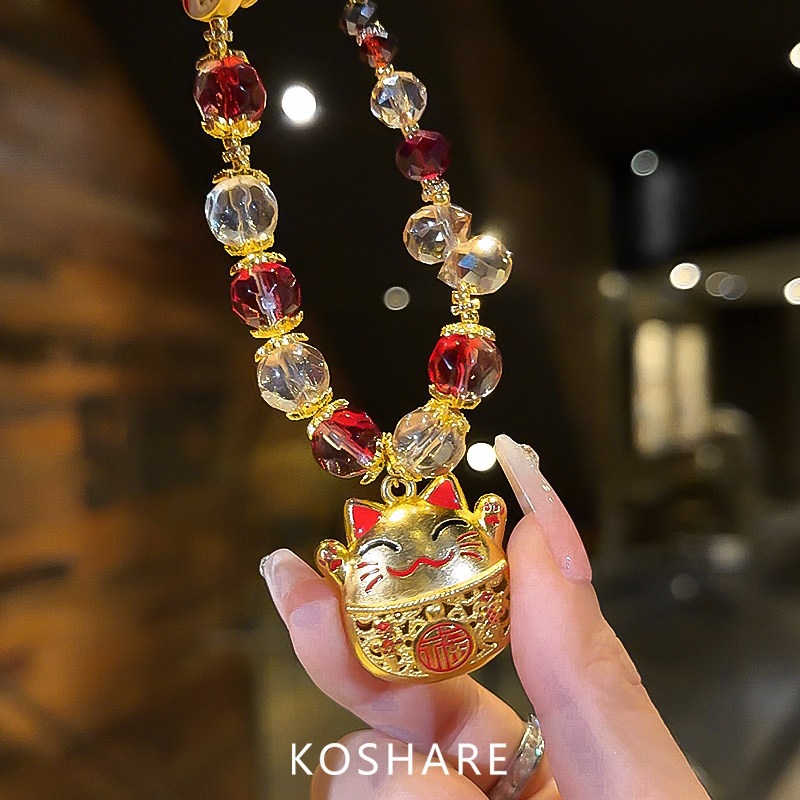Zhaoqian gato colgante de Año Nuevo móvil cadena corta nueva bolsos de cristal de alto nivel chino colgante cadena de muñeca colgante chicas