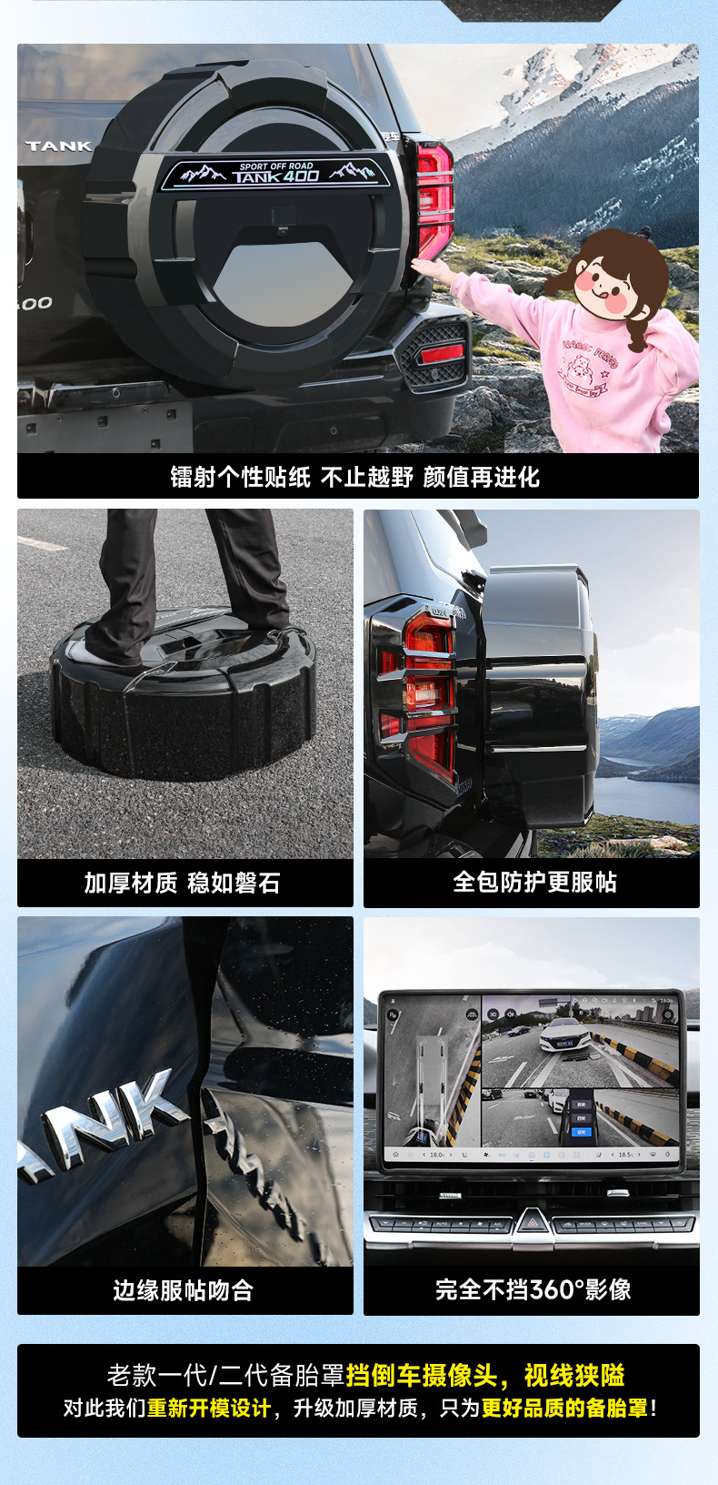 Brand New 26 Models of Tank 400Hi4Z/T Rear Tire Cover, Full-Cover Mecha-Style Spare Tire Shell, Original Car Color Modification Accessories