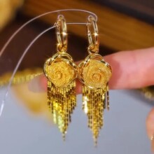 新款爆款金色长款流苏玫瑰花耳环设计高级感气质优雅大方时尚百搭