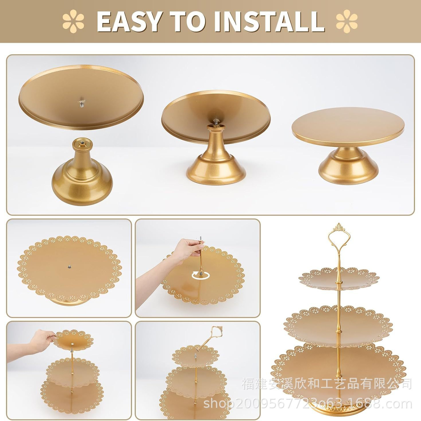 Fijación de pastel de hierro forjado de oro / bandeja de pastel / bandeja de frutas / bandeja de bodas West Point