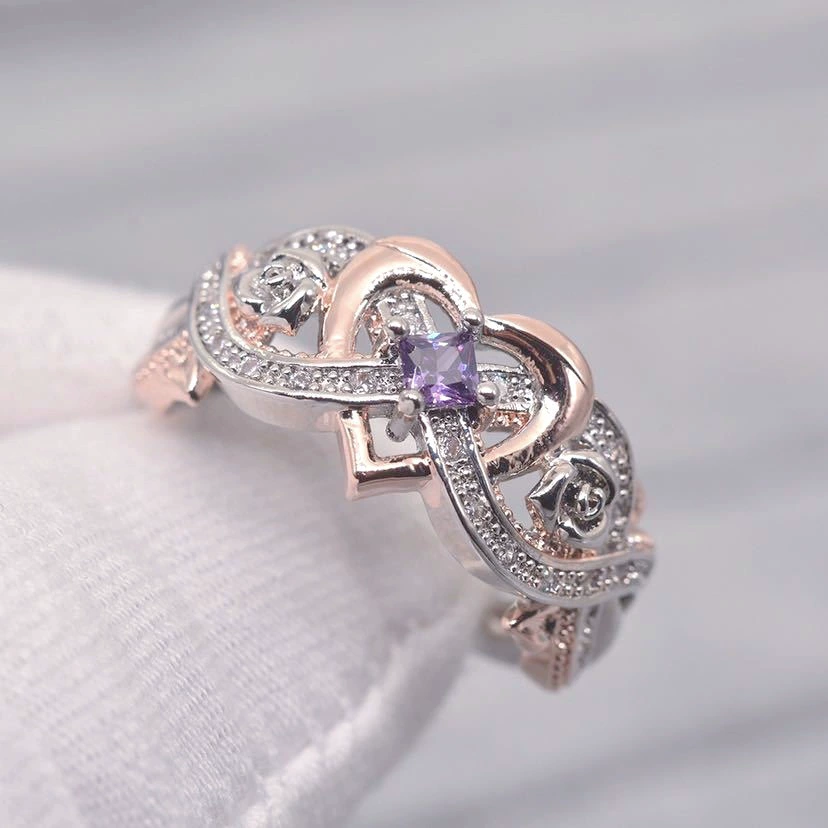 Двухцветное обручальное кольцо сердце, Aliexpress, европейский стиль