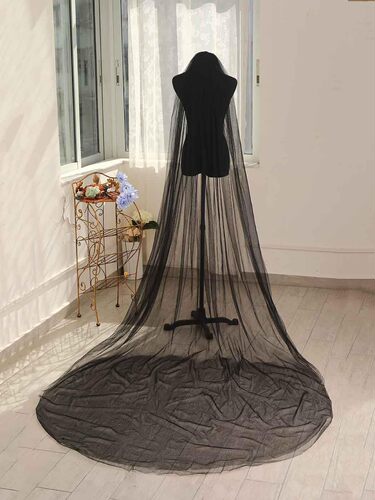 Halloween black long single-layer plain chiffon Amazon long American net head veil photography long trailing head veil