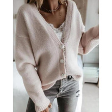 303670欧洲站热卖秋冬女装纯色针织衫开衫单排扣时尚欧美外套外贸