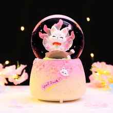 卡通古风摆件祥瑞灵狐水晶球音乐盒飘雪学生创意礼品生日礼物批发