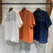 复古文艺拼接刺绣亚麻衬衫女夏季新款日系减龄宽松百搭民族风上衣