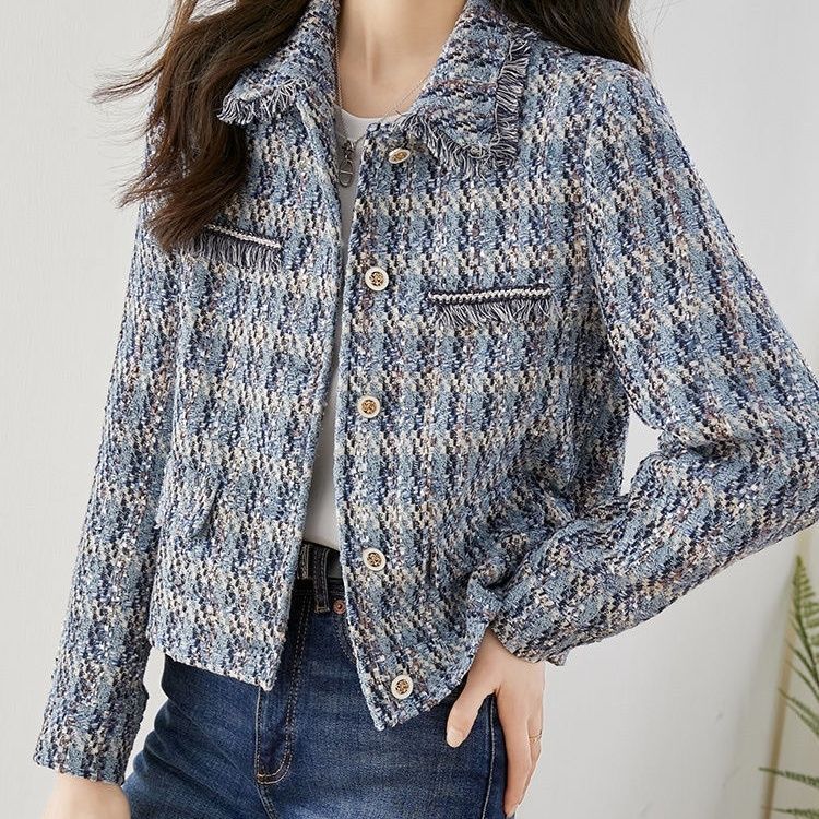 French-Style Chanel-Inspired Jacket 2025 New Short Petite Spring and Autumn Trendy Fashion Elegant Lapel Cardigan Top
