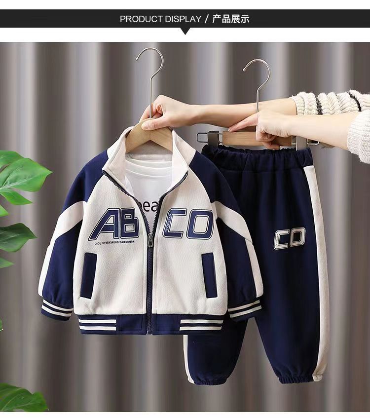 Small and medium-sized sports set, autumn handsome children's Korean version jacket, wearing baseball jersey_voghion.com