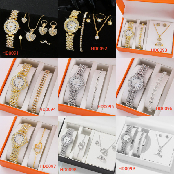 Trendy Best-Selling Roman Numeral Luxury Diamond-Studded Cuban Bracelet with Women's Watch Fashionable Hip-Hop Steel Watch