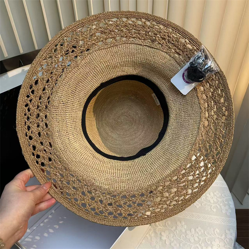 Cappello di paglia raffia stile hepburn donna cappello mare_voghion.com