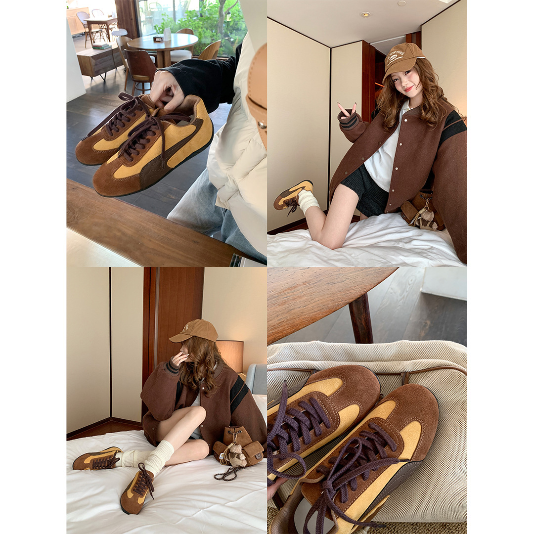 Edición de cuero de vaca ~ Grape Madre con la misma altura retro cordón de cuero zapatos casuales de baja altura zapatos de entrenamiento de mujeres zapatos de carreras