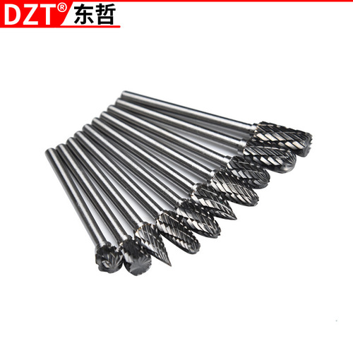 10PC carbide tungsten steel grinding head, woodworking rotary file and milling cutter, electric grinding and air grinding accessory head set