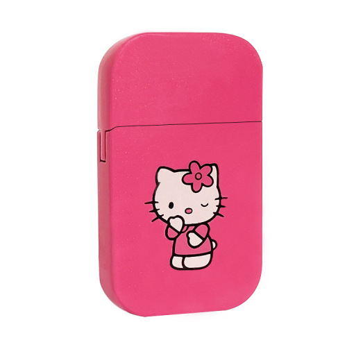 Pink Hello Kitty cartoon girl pink flame metal inflatable windproof lighter ultra-thin cross-border