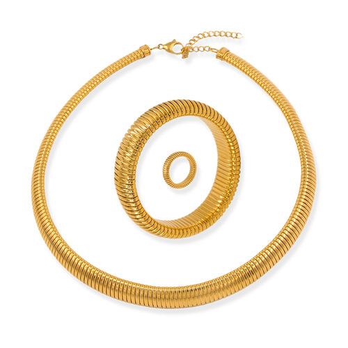 European and American simple ins style elastic telescopic snake ring stainless steel ring bracelet collar summer fresh jewelry set