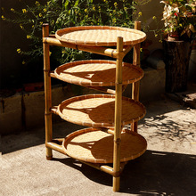 竹架子竹编置物架竹制品簸箕火锅架多层楠竹晾茶晒架竹三脚架手工