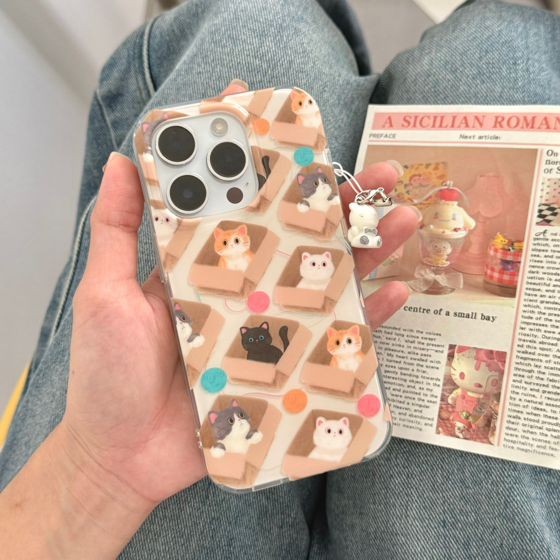 Caja de dibujos animados divertida para gato para iPhone 16 funda para teléfono móvil 15ProMax colgante 14/13 lindo 16Pro