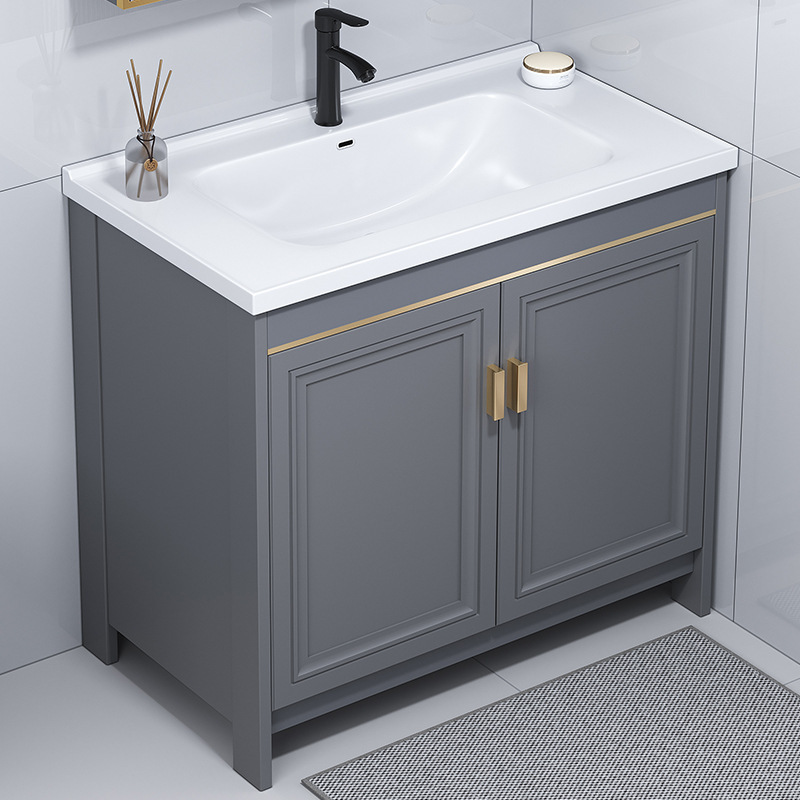 Space Aluminum Floor Type Washbasin Cabinet Combination Bathroom Cabinet Balcony Integrated Washbasin Bathroom Ceramic Sink
