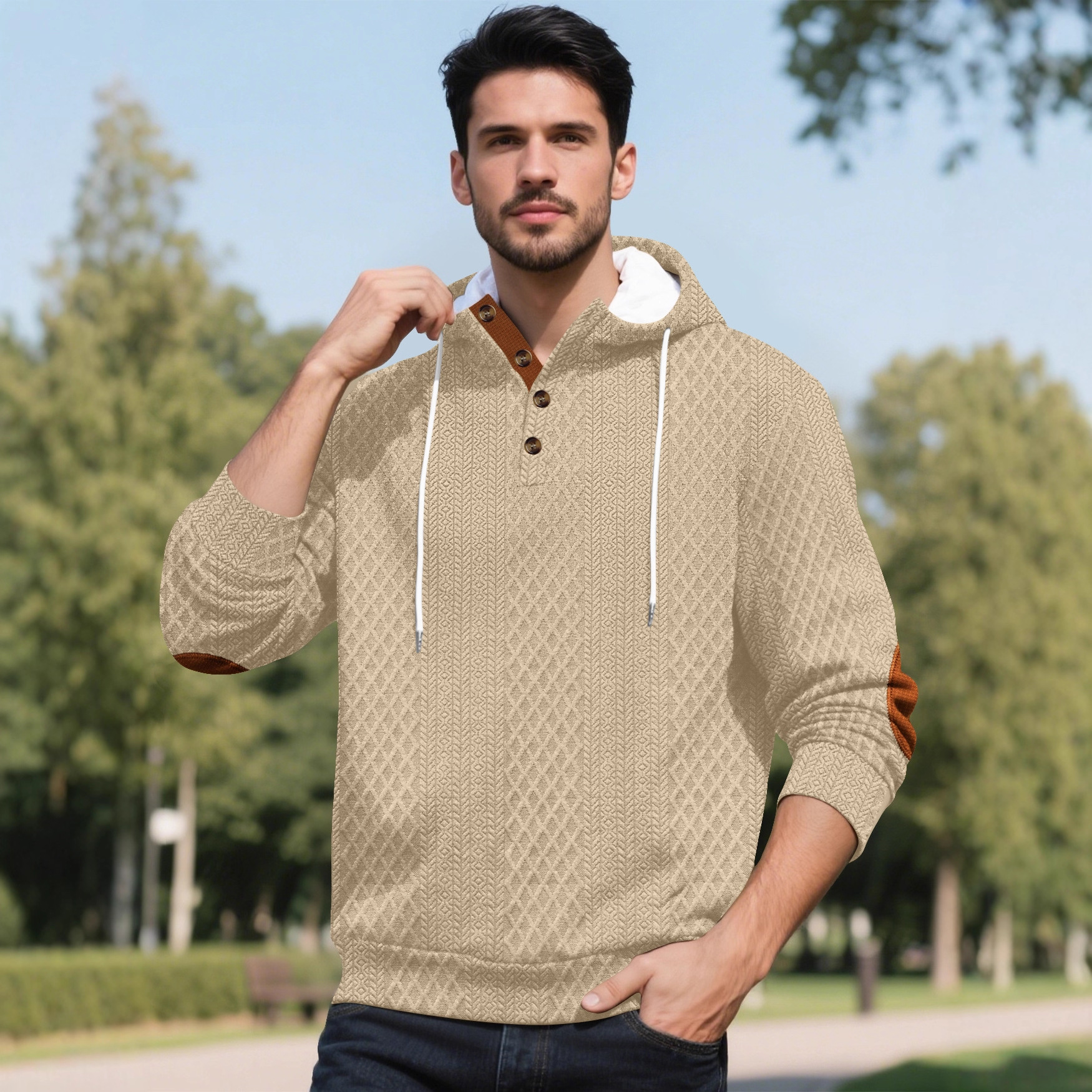 Nuevo nuevo tamaño transfronterizo europeo Amazon TK Jacquard sólido sombrero chaqueta deportiva casual engrosado chaqueta de hombre