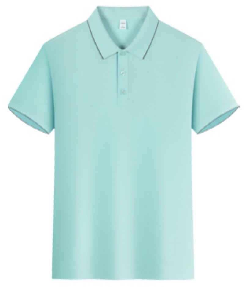 Calidad Verano frío, transpirable, ligero, lujo, fragancia fresca, poliéster, amoníaco, solapa de color sólido, camisa POLO en vivo, camiseta de manga corta