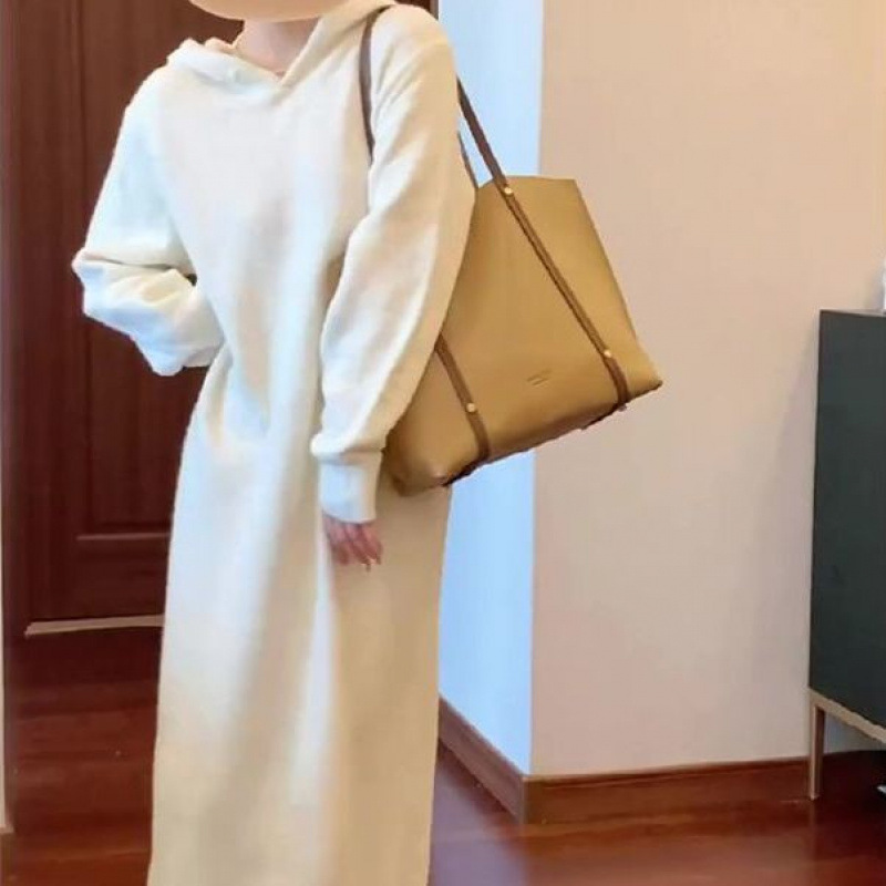 White knitted dress with hood