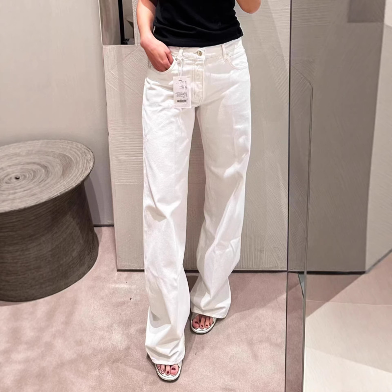 American-Style White Minimalist Heavyweight Straight-Leg Fr Jeans, Loose Wide-Leg Sports Casual Pants American-Style White Minimalist Heavyweight Straight-Leg Fr Jeans, Loose Wide-Leg Sports Casual Pants