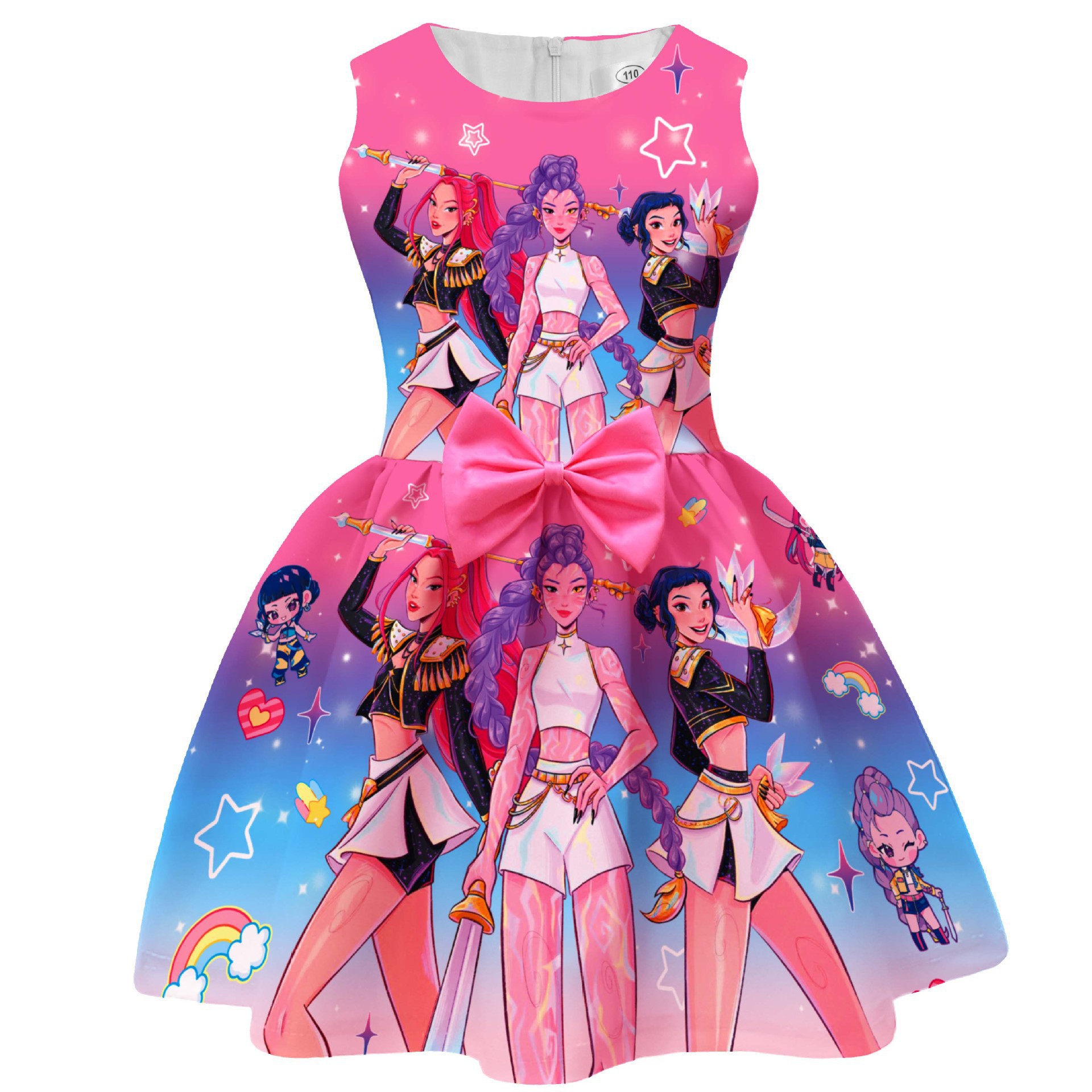 In-Stock Cross-Border Witch Hunt Girls' Printed Dress, Girls' Bow Dress 94186