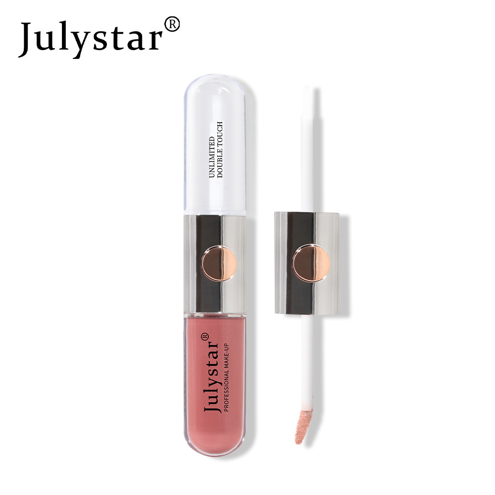 Julystar Beauty's double-head mirror lip gloss is easy to apply and does not fade or stick to a cup of water undefined