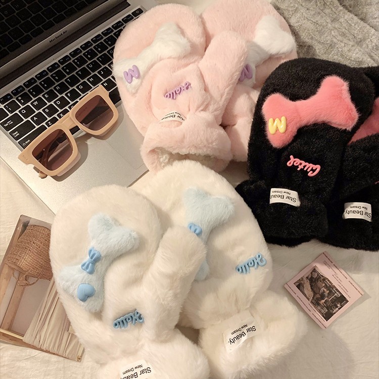 Stile coreano carino caldo peluche ispessito inverno sci ciclismo antivento antifreddo cartone animato collo appeso a cinque dita_voghion.com