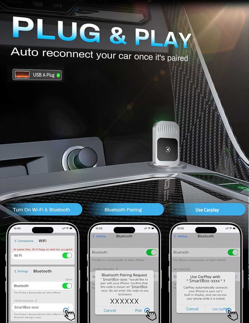 Cross-Border Wireless Carplay Box Upgrade Android Smart Car-Machine Interconnection Module Car Carplay Printed Logo