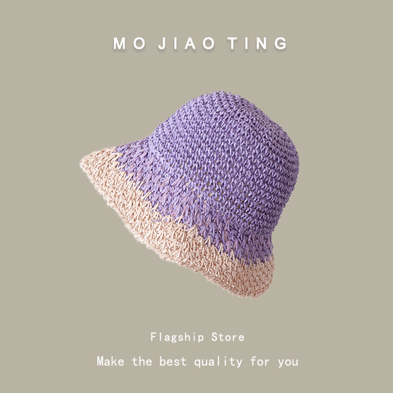 sombrero de paja de verano para mujeres vacaciones de playa transpirables no sofocantes balde de paja de color sombrero solar